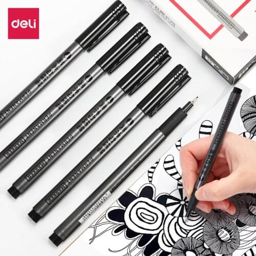 Deli Permanent Marker Pen 0.5mm Art Sketch Pen Black Oil Marker Pens Comic Animation Design Handing Painting Drawing Writing Pen