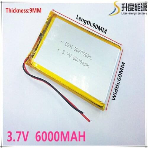 Polymer battery 906090 3.7V 6000MAH smart home MP3 speakers Li-ion battery for dvr,GPS,mp3,mp4,cell phone,speak