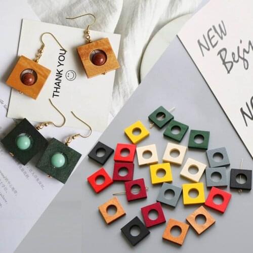 10pcs Natural Wood Square Beads Frame for Beading Jewelry Making DIY Colorful Earring Charm Geometric Bead Pendant Bezel Finding