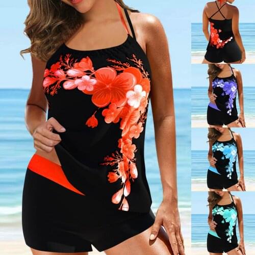 Plus Size Women Tankini 2 Pieces Swimwear Bikinis 2021 Mujer Set Digital Print Suspender Beach Split Swimsuit Kупальник Женский