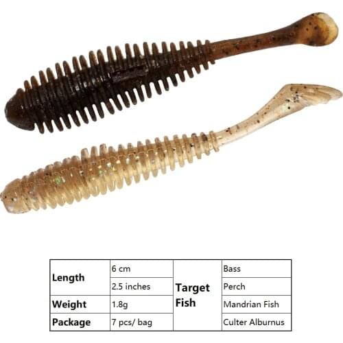 Shad Silicone Soft Bait 7pcs 6cm 1.8g T Tail Fish Worm Fishing Lure Swimbaits Artificial Baits Jig Wobblers Tackle