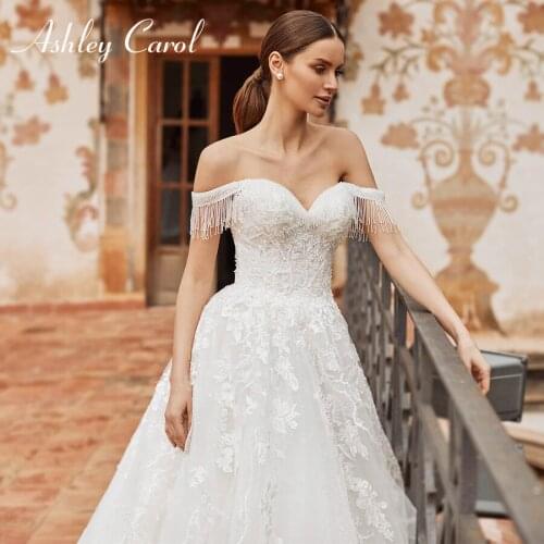 Ashley Carol A-Line Wedding Dress 2021 Beading Sweetheart Cap Sleeve Appliques Lace Up Princess Bridal Dresses Vestido De Noiva