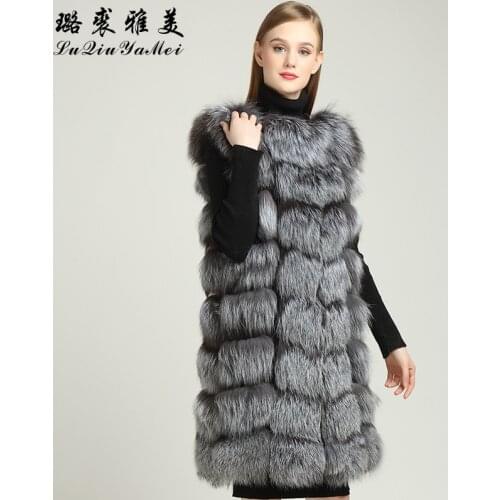 Silver Fox Fur Coat Sleeveless 90cm Genuine Fur Vests Winter Fashion Warm Russian 2020 Jackets Natural Vest Real Fur for Women