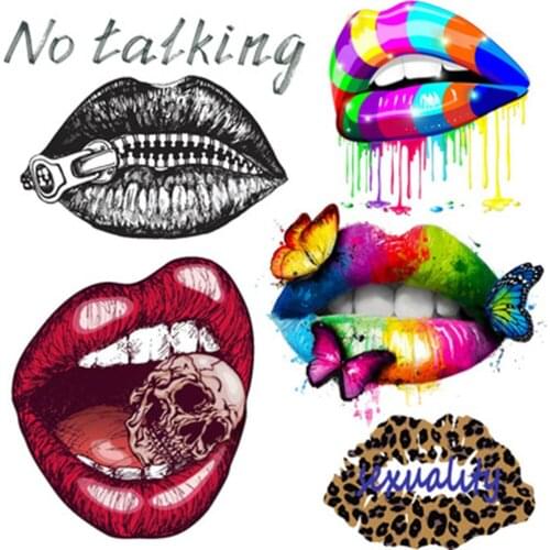 1pcs Heat Transfer Colorful Sex Lips Stickers Iron On Embroidered Applique Patches For Jackets, Jeans, Clothes Diy Accessory