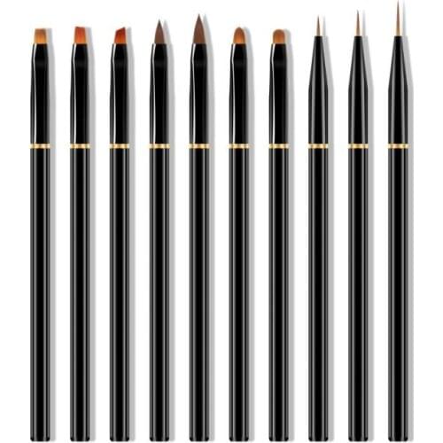 3/10 PCS Nail Brush Black Metallic Rod Crystal Delicate Detail Design Drawing Painting Durable Nail Art Pen Set Manicure Tool