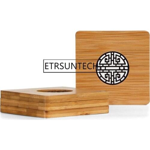 50pcs Traditional Chinese Style Bamboo Cup Mat Hollow Out Black Walnut Wood Water Tea Cup Pad Drinking Coaster Gifts