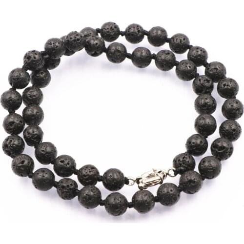 8mm 10mm Natural Lava Beads Chain Necklace Volcanic Black Lavas Stone Round Volcanic-Stone Necklaces Gift Jewelry Wholesale A725