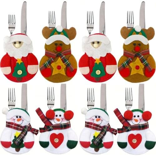 8pcs Christmas Decorations Snowman Kitchen Tableware Holder bag Party gift Xmas ornament Christmas decorations for home table