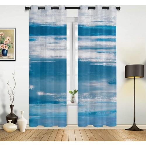Abstract Blue Grey Texture Window Curtains Home Decor Bedroom Window Treatments Valance Curtains for Living Room