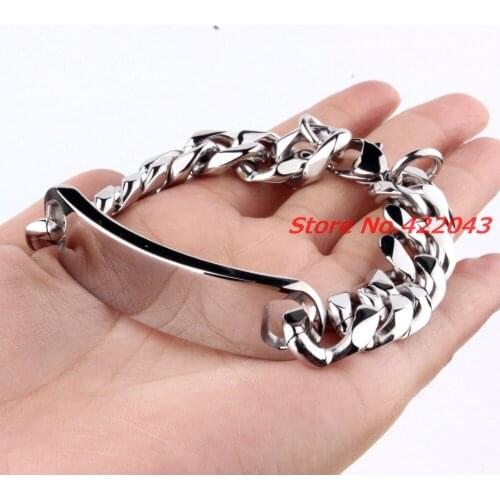 9" 15mm Smooth Cut Curb Cuban Link Chain 316L Stainless Steel ID Bangle Bracelet Mens Boys Jewelry Silver Color Polished Chains
