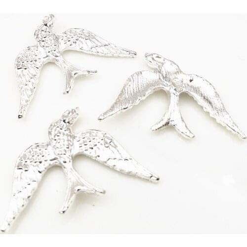 SIXTY TOWFISH 10 Pieces DIY Jewelry Accessories 23*35mm Alloy Silver color Retro Style Little Swallow Charms Flower Slice