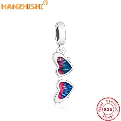 925 Sterling Silver Colourful Enamel Glasses Shape Dangle Charms Beads Fit Original Pandora Charm Bracelet Necklace Jewelry