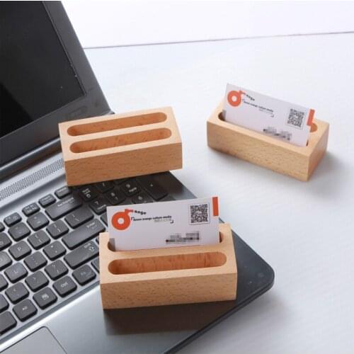 1pc 2 Grid Wooden Business Card Case Cards Storage Box