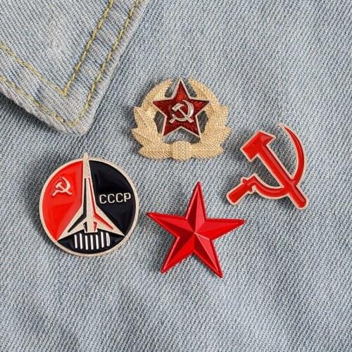 USSR Symbol Enamel Pin Red Star Sickle Hammer Soviet CCCP Cockade Brooches Wholesale Cap Coat Lapel Pin Badge Gift for Friends