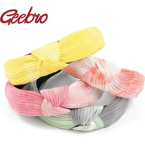 Geebro Women Colorful Tie Dye Knot Ribbed Hairband Striped Knitting Headband Wide Cotton Retro Hair Hoop Turban Hair Accessories