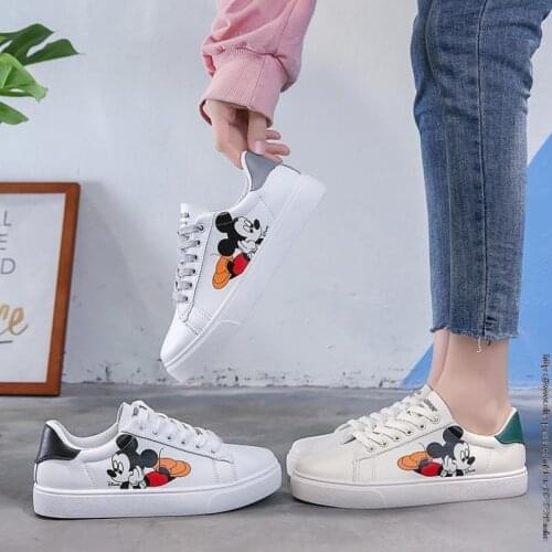 Mickey mouse Disney Casual Shoes Women Girls Sneakers Ladies Vulcanized Shoe Low Top Lacing Flat Heel Casual White Shoes 35-40
