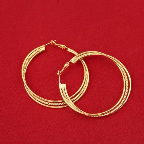 Brass Earrings For Women Fashion Jewelry Gift Wholesale Trendy 24K Gold Color Metal Hoop Earrings