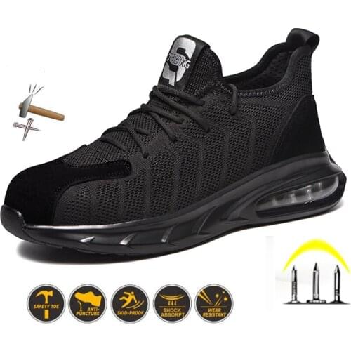 Men Safety Shoes with Metal Toe Indestructible Ryder Shoe Work Boots with Steel Toe Waterproof Breathable Air Mesh Sneakers