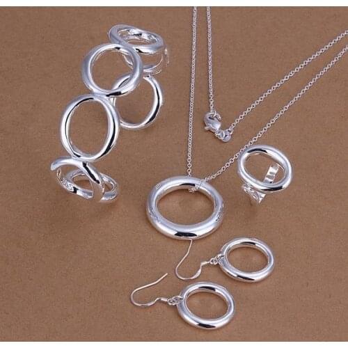 N925 stamped Silver color loverly letter O open cuff bracelet necklace drop earring ring woman exquisite jewelry wholesale