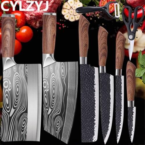 Kitchen Knives Set Tools Forged Stainless Steel Kitchen Knife Scissors Ceramic Peeler Chef Slicer Nakiri Paring Knife Gift Case