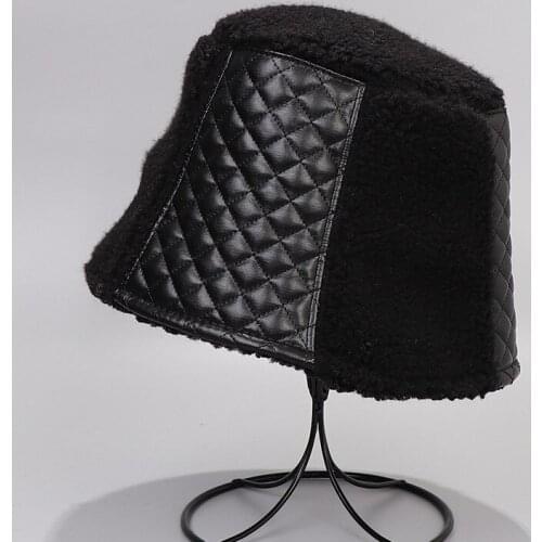 New Outdoor Faux Fur Leather Pattern Bucket Hats Women Winter Soft Warm Gorros Mujer