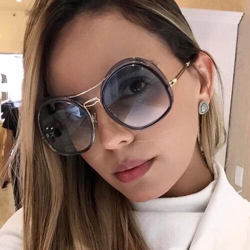 Oval women metal sunglasses Fashion Vintage Big Shade Female Sunglasses Oversized Gradient Eyeglasses Oculos De Sol Feminino
