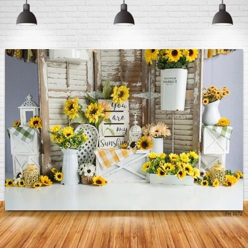 Sunflower Room Theme Vintage Door Floor Flower Backgrounds Baby Shower Newborn Photography Backdrops Photocall Photo Studio Prop