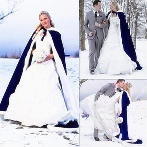 Stunning Royal Blue Long Winter Bridal Capes Wedding Cloaks Faux Fur Winter Wedding Warm Bridal Cloaks Bridal Wedding cloak