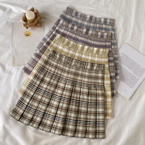 Casual Harajuku Women Plaid Skirt Fashion A-Line Pleated Mini Cute Kawaii Skirt High Waist Ladies Zipper Skirts Female