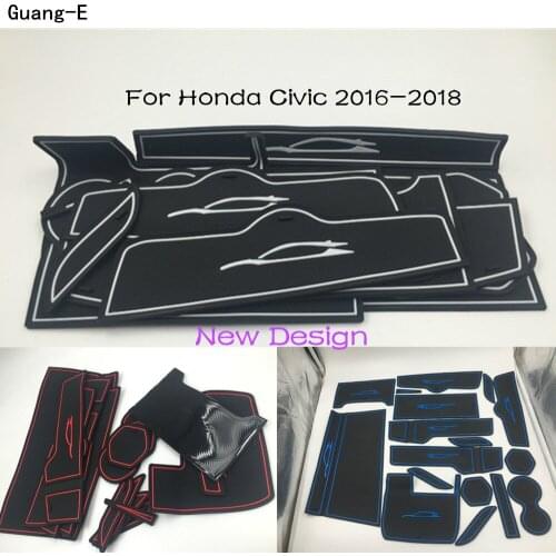 For Honda Civic 10th Sedan 2016 2017 2018 2019 car Groove Gate Slot Armrest Storage Rubber non-slip mats mat inner door pad/cup