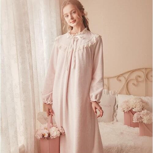 Pink Warm Nightgown Winter Sleepwear Velvet Nightgown Women Elegant Nightdress Long Homewear Dress Velvet