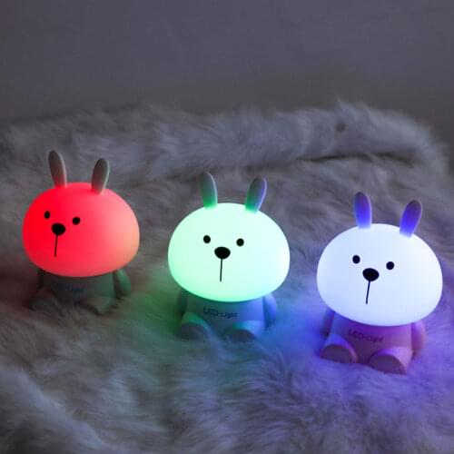 Cute Rabbit Silicone Night Light Children Baby Night Lamp Led USB Charging Pat Table Lamps Bedside Lighting Kids Holiday Gifts