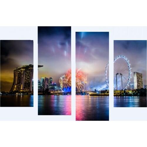 Modern Wall Art Home Printed Oil Painting High Quality 4 Piece No Frame Canvas Painting Beautiful Fireworks Ferris Wheel