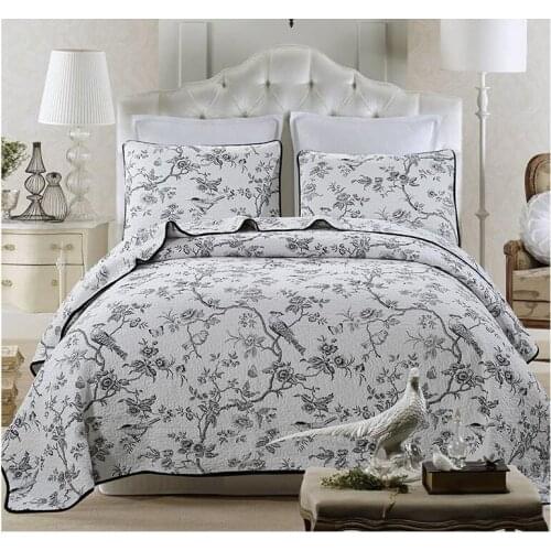 100% cotton Quilted flowers and birds print Bedspread Bed Cover Bed Sheet size 230x250cm blanket Pillowcases 3pcs