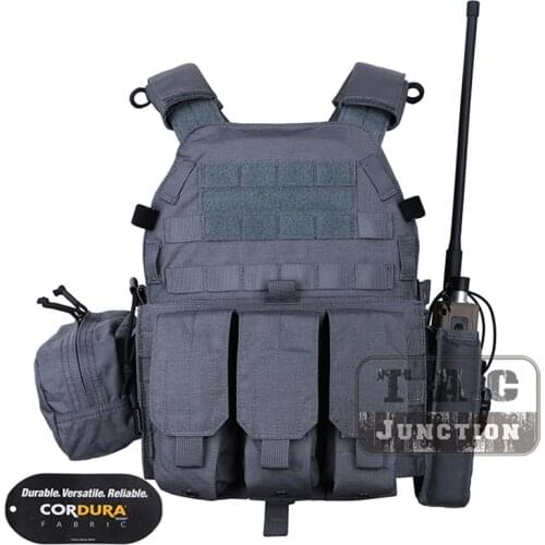 Tactical Style Vest + Accessory Pouch W/ Triple Mag Pouch Radio Pouch Wolf Gray Emerson LBT-6094A Modular MOLLE Plate Carrier
