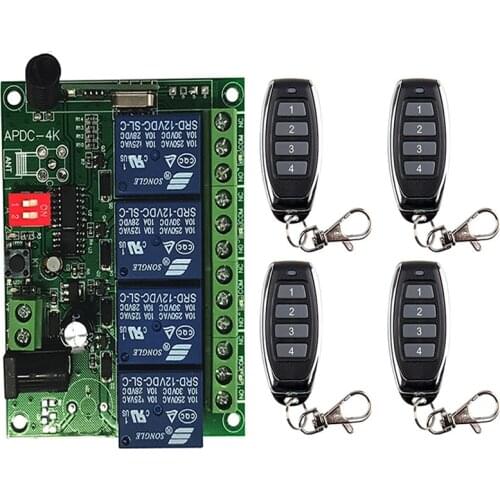 Universal Wireless Remote Control DC 12V 24V 4CH 10A Relay Receiver Module RF Switch Remote Control Gate Garage Opener