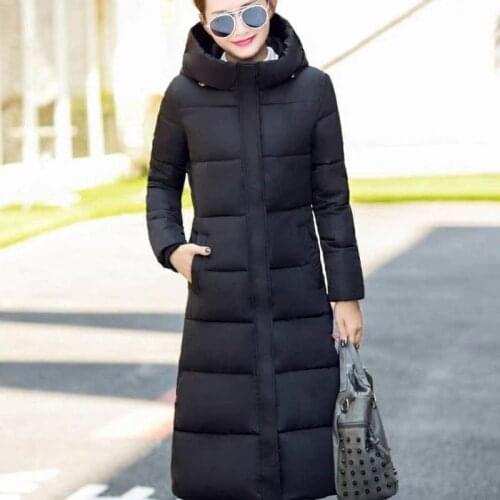 Anti season slim Korean new style cotton padded womens middle length warm over knee plus size thickened down cotton padded wome