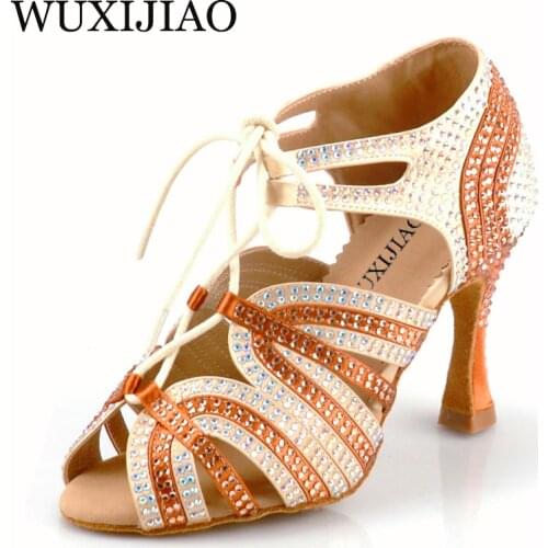 WUXIJIAO Womens Latin Dance Shoes New Dance Shoes Unique Design Salsa Shoes Diamond Sandals