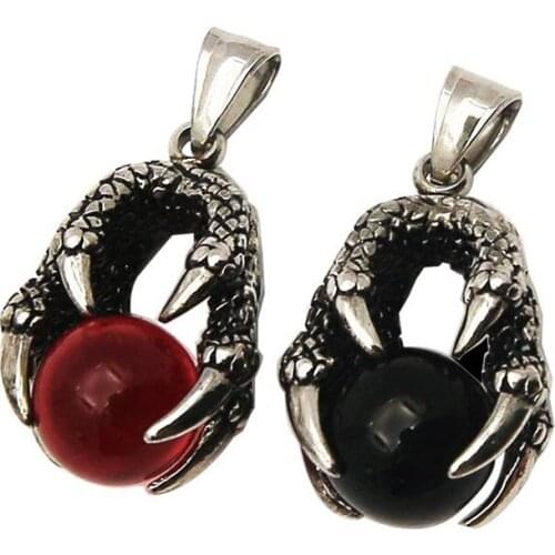 Punk style jewelry black red dragon claw bead Gothic mens Pendant Necklace bu'xu'gang titanium steel chain necklace 2020 NEW