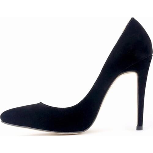 LOSLANDIFEN Women Simple Pumps Fashion Pointed Toe Flock High Heels Shoes Woman Black Office Sexy Red Wedding