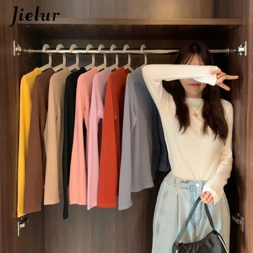 Jielur Women Autumn Winter Sweaters Knitted O-neck Solid Color Basic Chic Primer Femme Pullovers Sweater Slim-fit Pullover