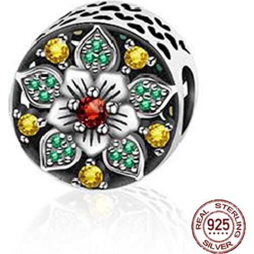 NEW Original Design 100% 925 Sterling Silver Charm Glamorous Peony Gem Charm Beaded Women Fashion Jewelry 1661-1680