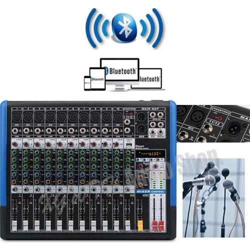 Sound Mixing Console with USB Bluetooth Record +48V Phantom Power Monitor Paths Digital Effect 12 Channel Audio Mixer