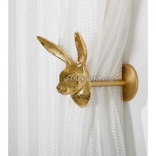 1Pair Rabbit Brass Hooks Living Room Bedroom Curtains Creative Animal Wall Hanging Decoration Retro Curtain Hooks GF438