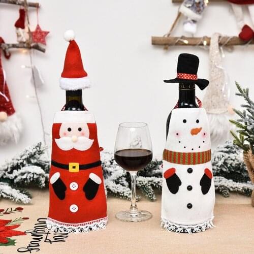 1pc/1pair Cartoon Santa Claus Snowman Christmas Red Wine Bottle Cover New Year Party Champagne Cloth Cap Table Decor
