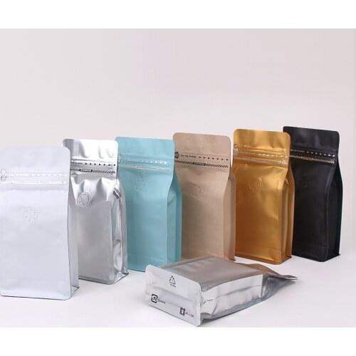 10pcs 1/4 Pounds of Coffee Bags Aluminum Foil Kraft Paper Bags Eight Sides Self Sealing Stand Up Zip Lock Air Bag