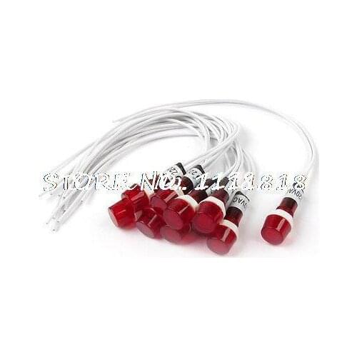 10Pcs AC 220V Neon Indicator Pilot Signal Lamp Red Light w 7.7" Long Cable