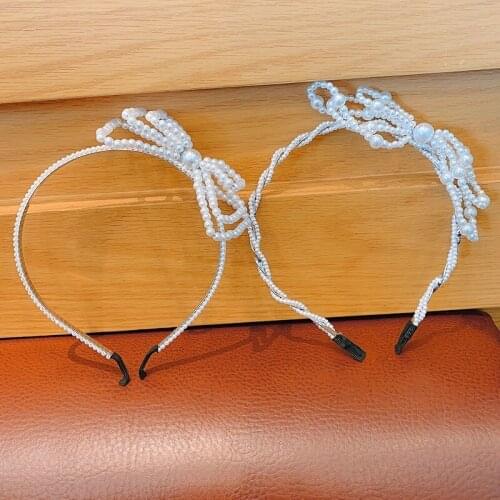 20pcs/lot Pearl Headbands for Women Girl Hairbands Vintage Retro Koran Hair Accessories Head Wear Bow Knot Wholesale