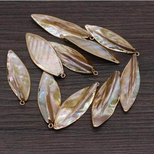 3Pcs Natural Shell Pendant Mother Of Pearl Shell Golden Leaf-Shaped Pendant For Jewelry Making DIY Necklace Earring Accessory