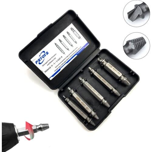 5pcs Double Side Drill Out Damaged Screw Extractor Remover Handymen Broken Bolt Stud Removal Tool Kit #0 #1 #2 #3 #4